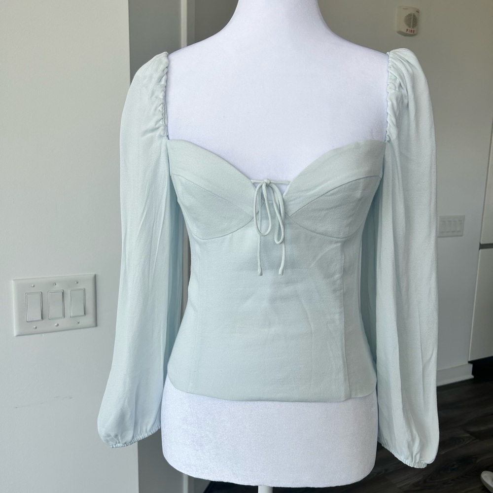 Wilfred Pale Mint Puff-Sleeve Tie-Front Top
